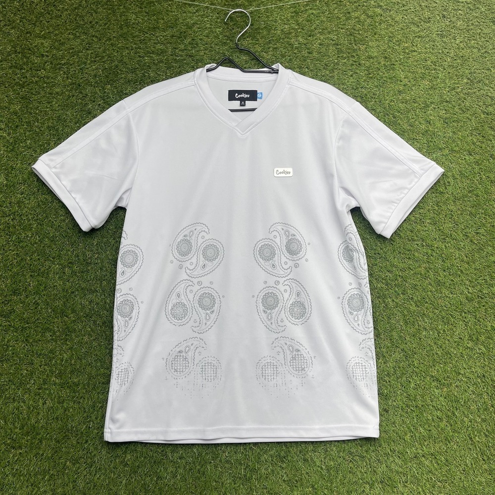 Cookies Shirt Mens Medium White Paisley Pattern Athletic Tee Polyester Logo
